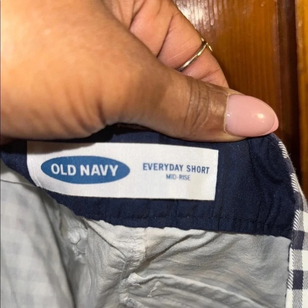 MOTHER Navy and White Gingham Bermuda Shorts